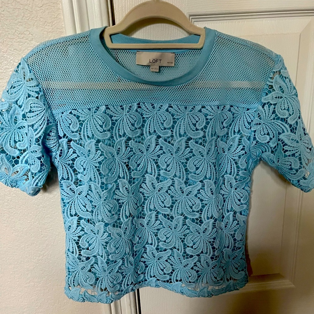 Small Petite Lace Light Blue Loft top